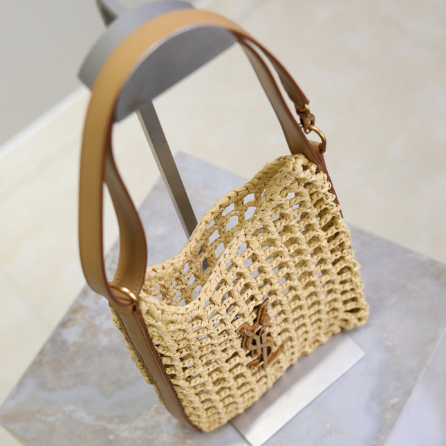 OXALIS 25  IN RAFFIA CROCHET AND LEATHER VINTAGE BROWN