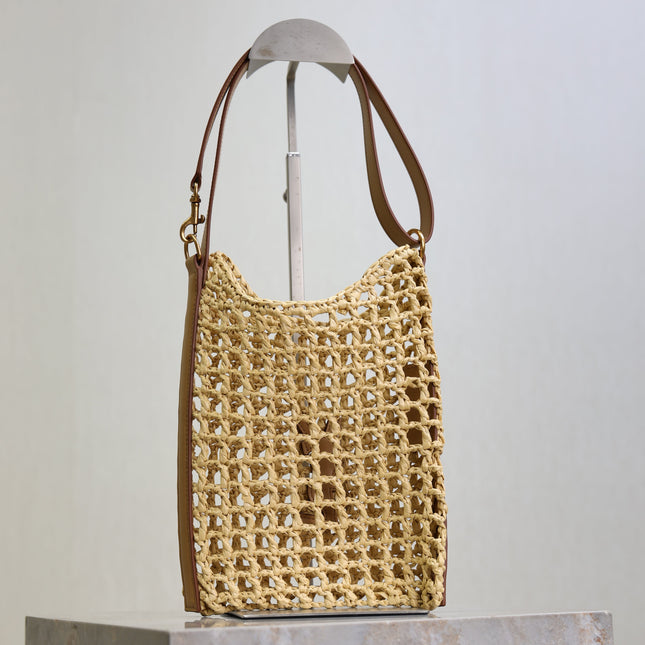 OXALIS 25  IN RAFFIA CROCHET AND LEATHER VINTAGE BROWN