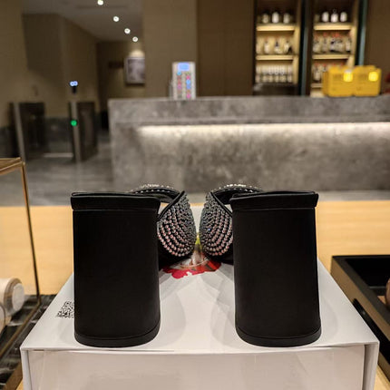 PRA EMBELLISHED SATIN SANLDALS IN BLACK