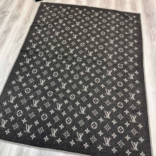 MONOGRAM BLANKET IN BLACK GRAY LAMB