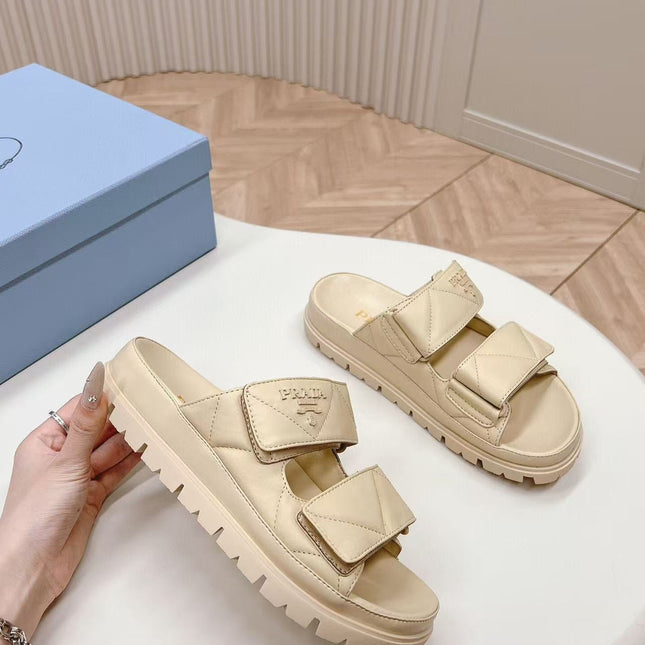 Padded Leather MULES Sandals Lambskin Beige