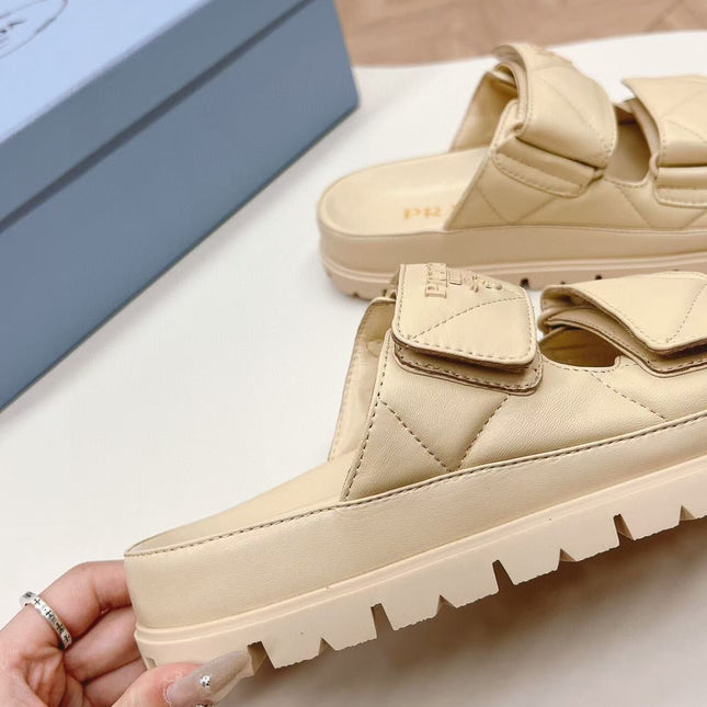 Padded Leather MULES Sandals Lambskin Beige