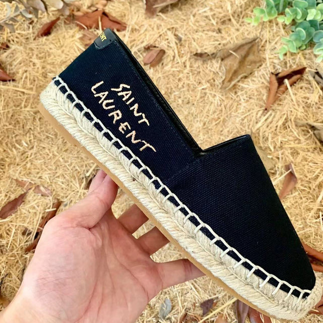 SL EMBROIDERED ESPADRILLES IN CANVAS BLACK