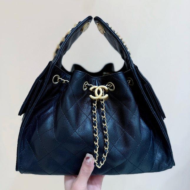 CC 25 HANDBAG IN BLACK 30 GRAINED CALFSKIN GOLD HARDWARE