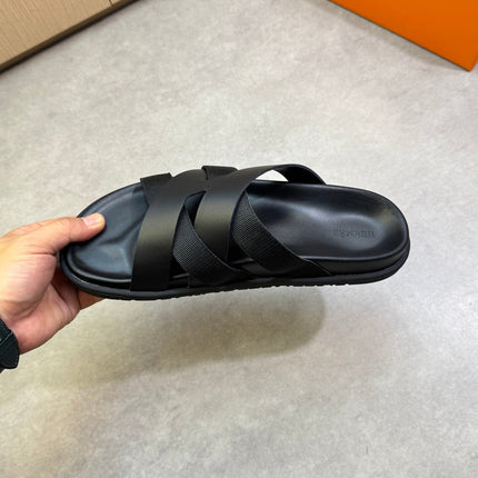 KAZIMIR SANDAL IN BLACK CALFSKIN AND CANVAS