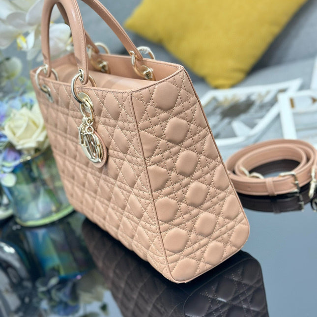 LARGE 32 LADY BAG IN PEACE LAMBSKIN WITH GOLD HARDWARE