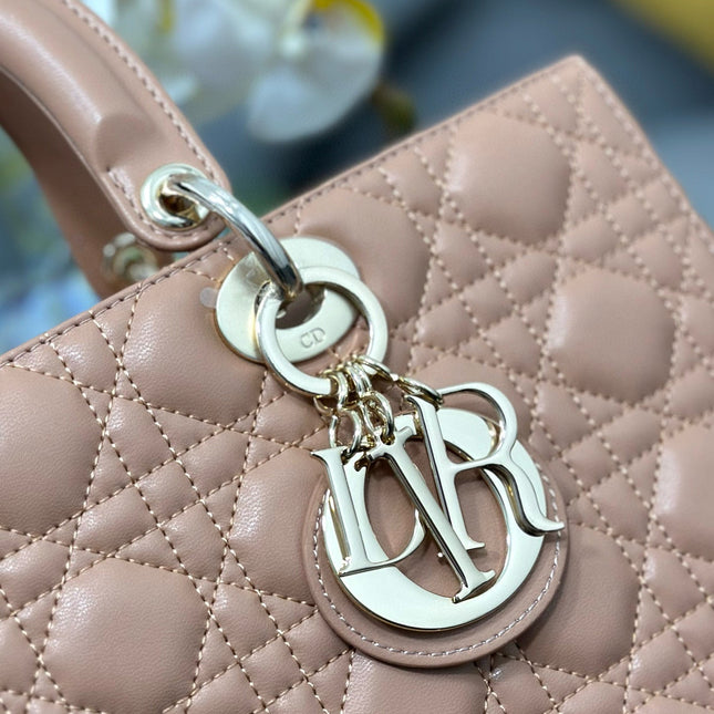 LARGE 32 LADY BAG IN PEACE LAMBSKIN WITH GOLD HARDWARE
