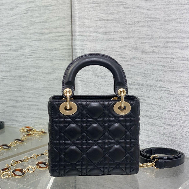 SMALL 20 LADY BAG IN BLACK MACROCANNAGE LAMBSKIN WITH GOLD HARDWARE