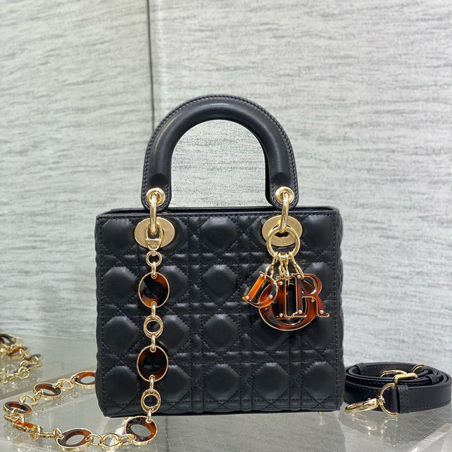 SMALL 20 LADY BAG IN BLACK MACROCANNAGE LAMBSKIN WITH GOLD HARDWARE