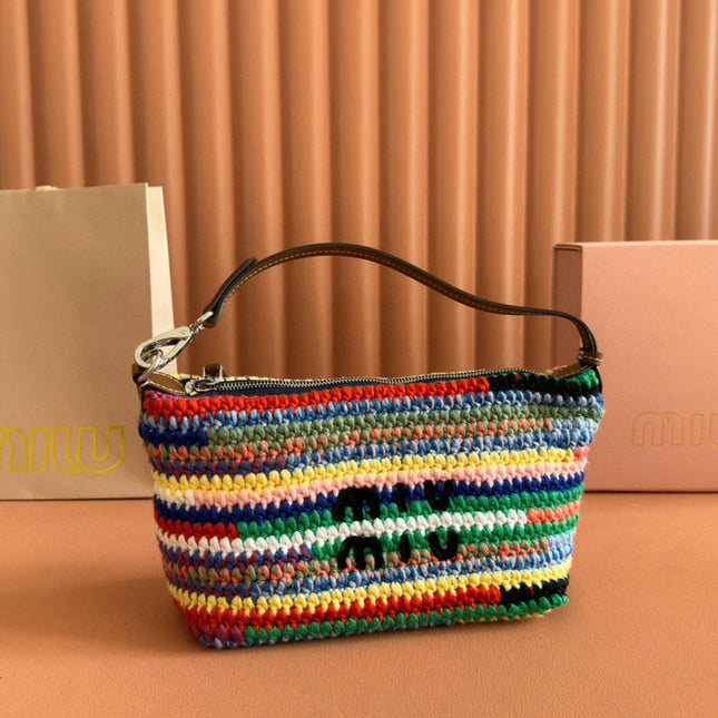 CROCHET TOTE BAG 25 IN MULTICOLORED WOVEN RAFFIA
