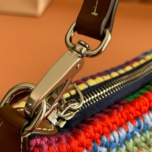 CROCHET TOTE BAG 25 IN MULTICOLORED WOVEN RAFFIA