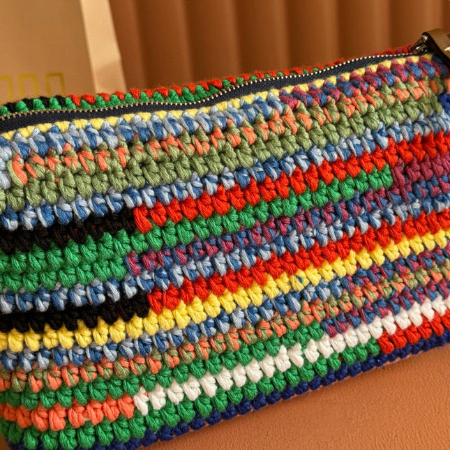 CROCHET TOTE BAG 25 IN MULTICOLORED WOVEN RAFFIA