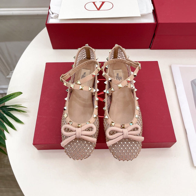 BALLET FLATS ROCKSTUD MESH WITH CRYSTALS IN ROSE CANNELLE