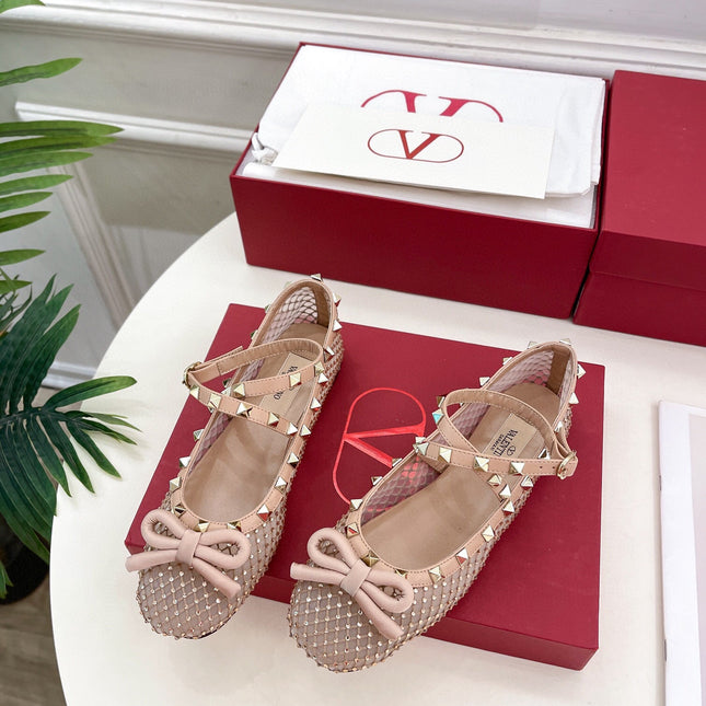 BALLET FLATS ROCKSTUD MESH WITH CRYSTALS IN ROSE CANNELLE