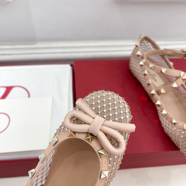 BALLET FLATS ROCKSTUD MESH WITH CRYSTALS IN ROSE CANNELLE
