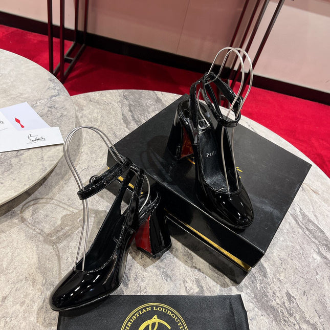 CL MISS SAB IN BLACK PATENT RED SOLE PUMPS