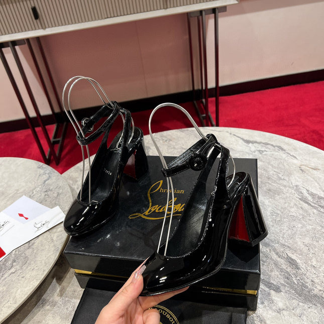 CL MISS SAB IN BLACK PATENT RED SOLE PUMPS
