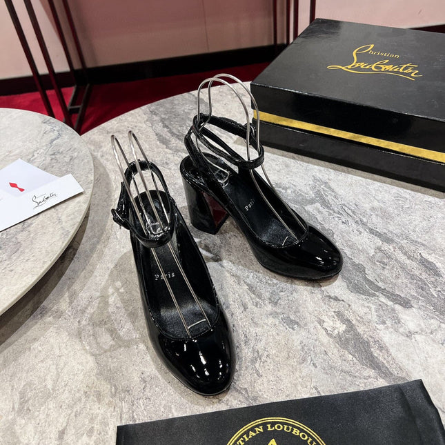 CL MISS SAB IN BLACK PATENT RED SOLE PUMPS