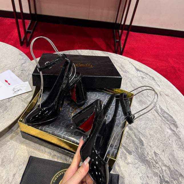 CL MISS SAB IN BLACK PATENT RED SOLE PUMPS