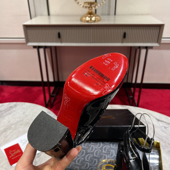 CL MISS SAB IN BLACK PATENT RED SOLE PUMPS