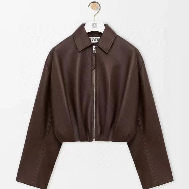 LOEWE Draped Jacket Brown Nappa Lambskin