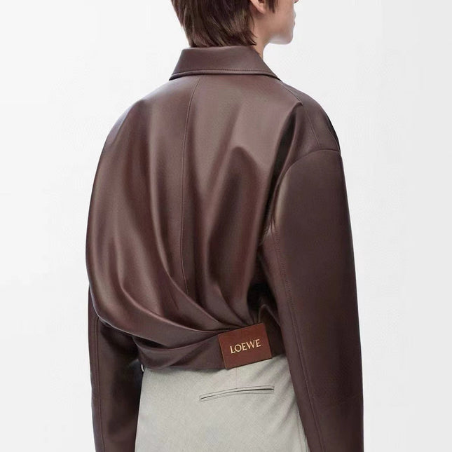 LOEWE Draped Jacket Brown Nappa Lambskin