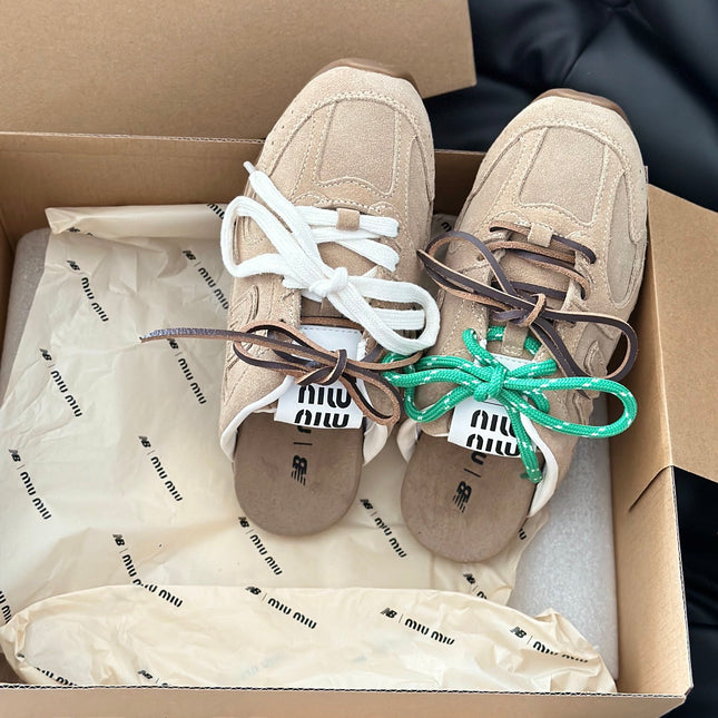 MIUxNEW 530 MULES SNEAKER IN BROWN ECRU SUEDE