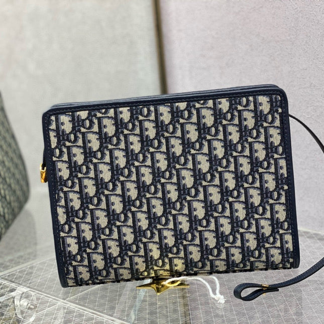 OBLIQUE BOOK TOTE 26 IN DARK BLUE MONOGRAM JACQUARD