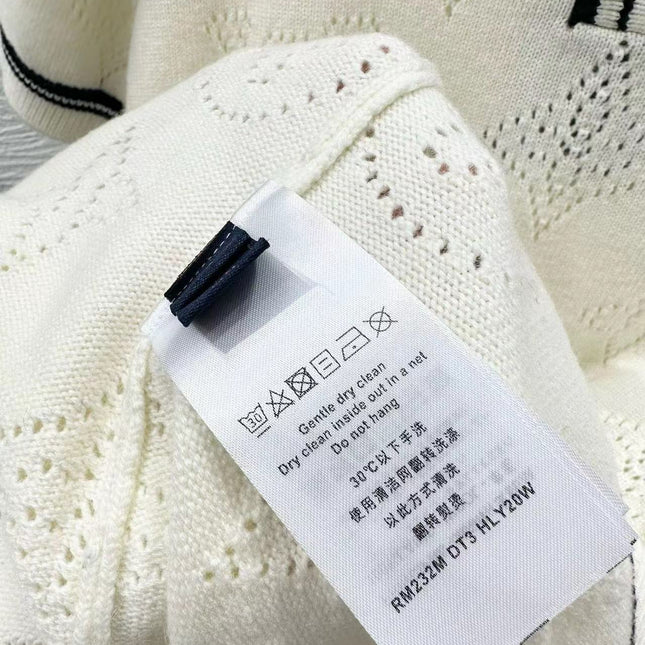 Stripe Accent Knit Polo Dress White Black Wool And Cashmere