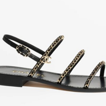 CC MESH FLAT SANDALS IN BLACK LAMBSKIN