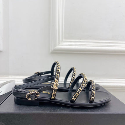 CC MESH FLAT SANDALS IN BLACK LAMBSKIN