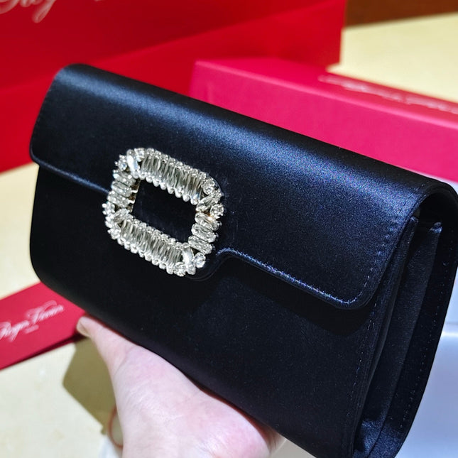 CHOC STRASS CLUTCH 24 IN BLACK SATIN