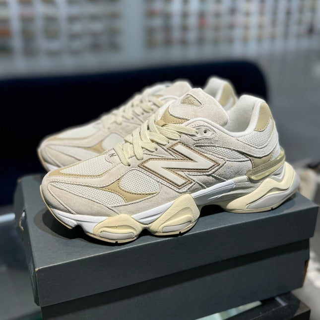 NEW BALANCE 9060 SNEAKERS IN CREAM WHITE SUEDE MESH