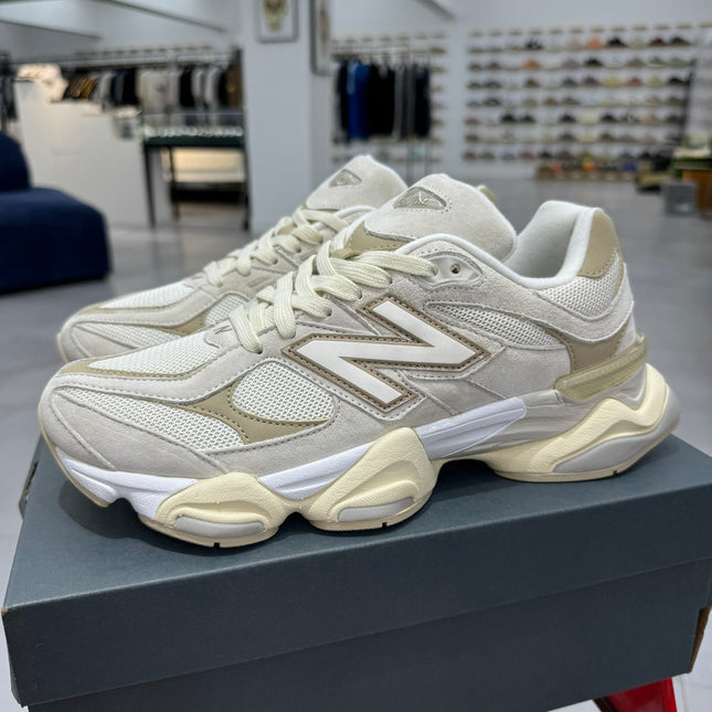 NEW BALANCE 9060 SNEAKERS IN CREAM WHITE SUEDE MESH