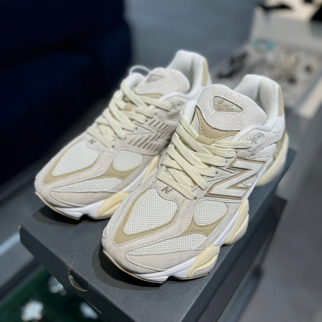 NEW BALANCE 9060 SNEAKERS IN CREAM WHITE SUEDE MESH