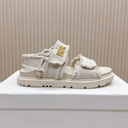 D-SANDAL IN WHITE CANVAS GOLD HARDWARE