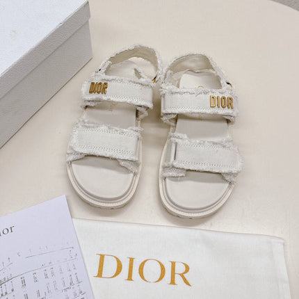 D-SANDAL IN WHITE CANVAS GOLD HARDWARE