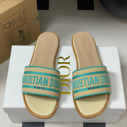 DWAY SLIDES IN BEIGE TURQUOISE CANVAS
