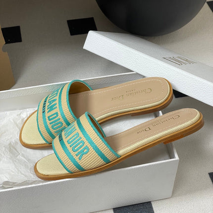 DWAY SLIDES IN BEIGE TURQUOISE CANVAS