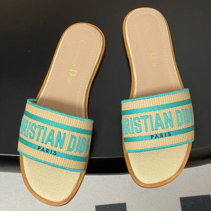 DWAY SLIDES IN BEIGE TURQUOISE CANVAS