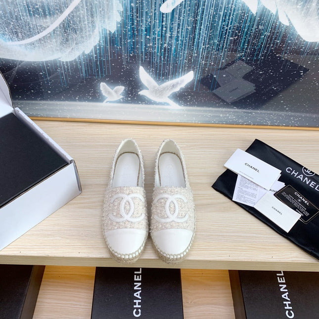 CC ESPADRILLES FLAT SHOES IN BEIGE TWEED AND LEATHER