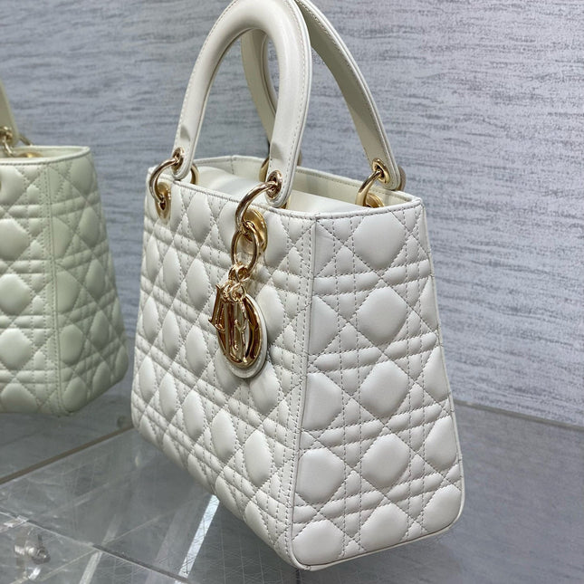 LADY BAG 24 IN WHITE CALFSKIN GOLD HARDWARE