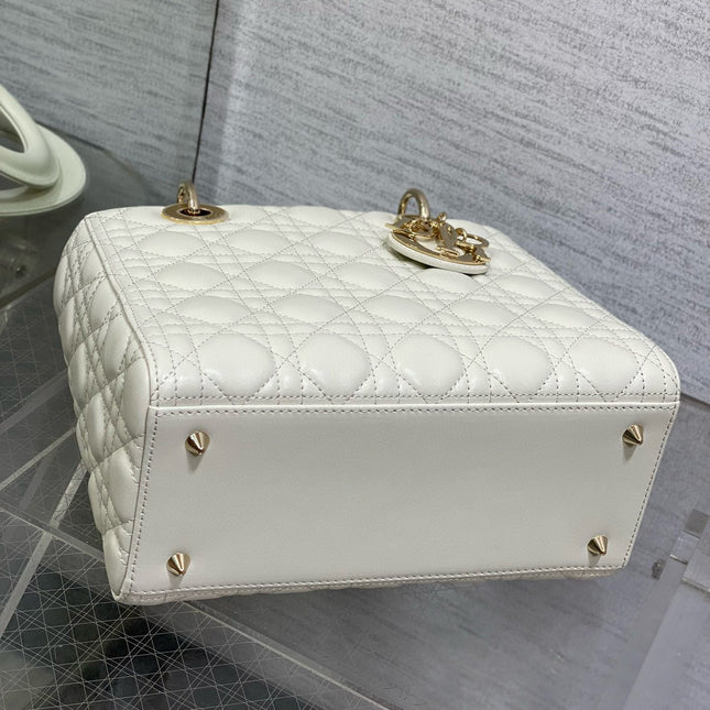 LADY BAG 24 IN WHITE CALFSKIN GOLD HARDWARE