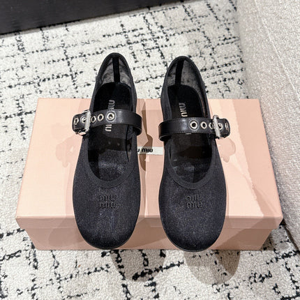 MM BALLET FLATS IN BLACK MESH AND LEATHER