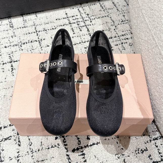 MM BALLET FLATS IN BLACK MESH AND LEATHER