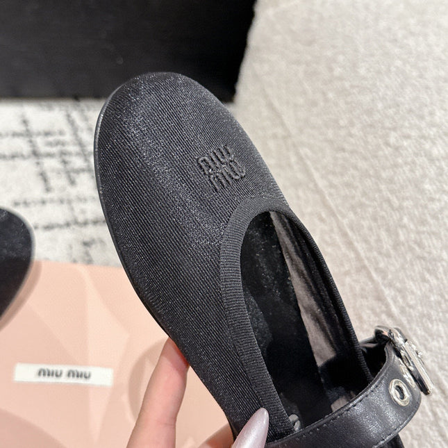 MM BALLET FLATS IN BLACK MESH AND LEATHER