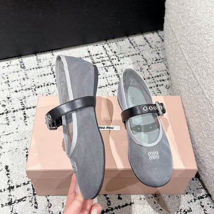 MM BALLET FLATS IN GREY MESH AND LEATHER