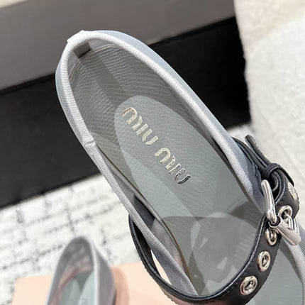 MM BALLET FLATS IN GREY MESH AND LEATHER