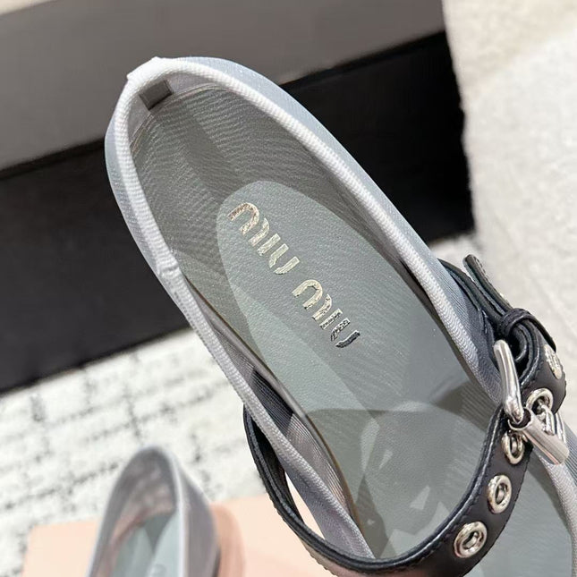 MM BALLET FLATS IN GREY MESH AND LEATHER
