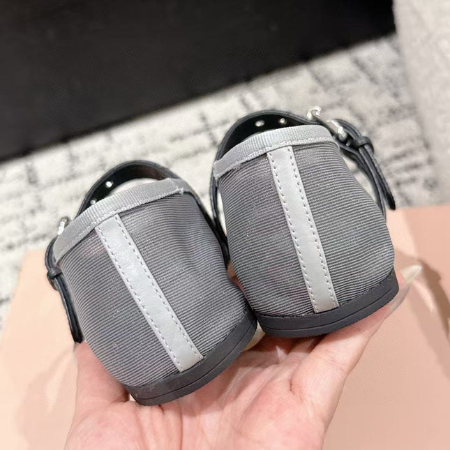 MM BALLET FLATS IN GREY MESH AND LEATHER
